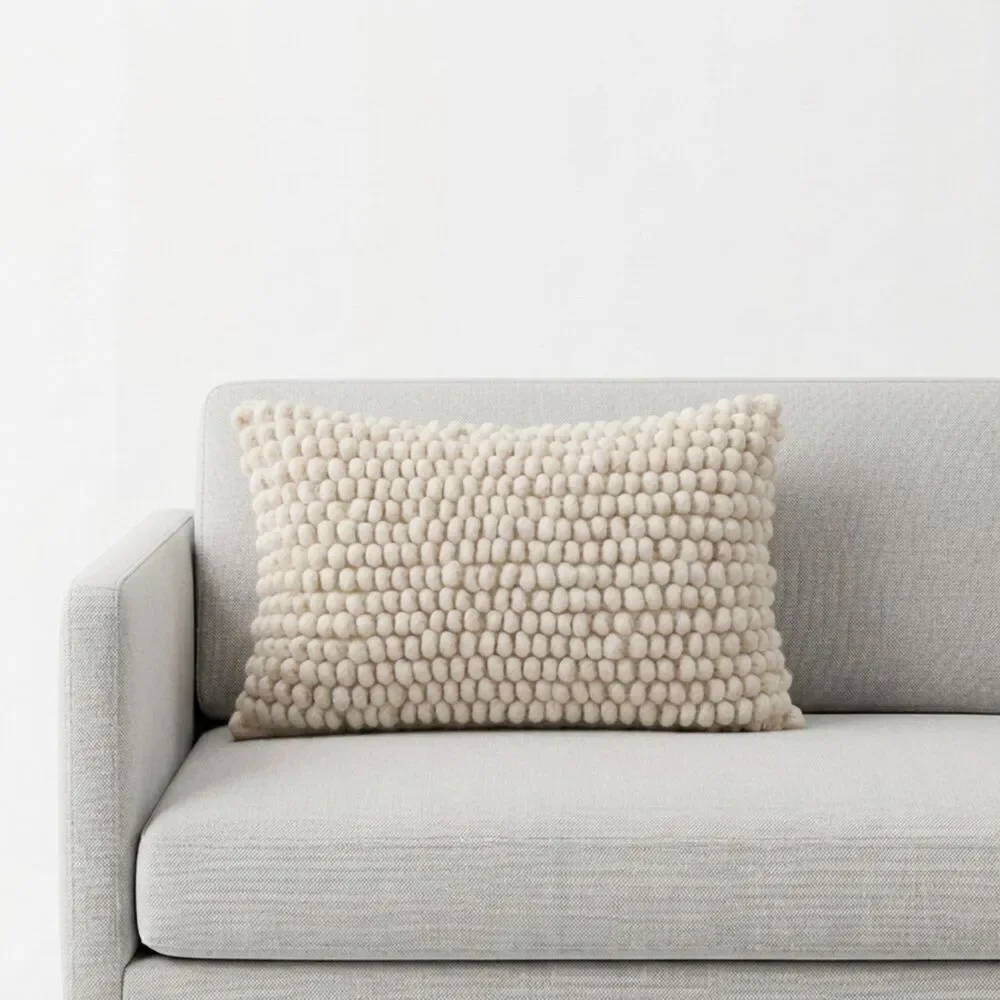 🛋️ NWT Urban Troos Wool Bobble Loop Pillow Cover Boho Cream 12x20
